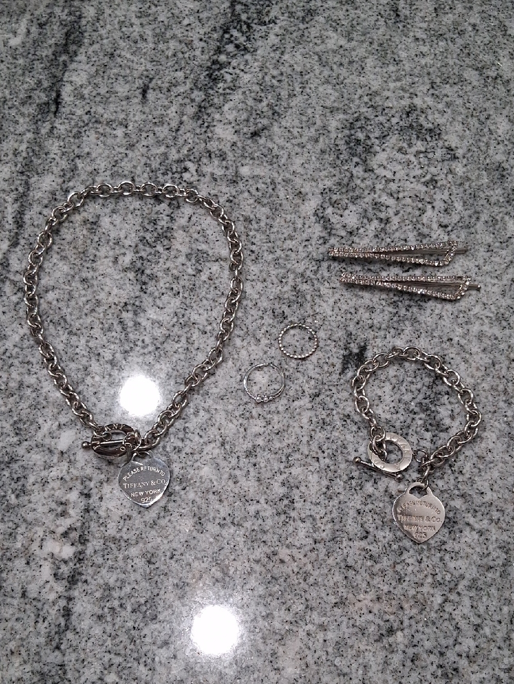 T & Co. Silver Heart Tag Necklace and Bracelet Set